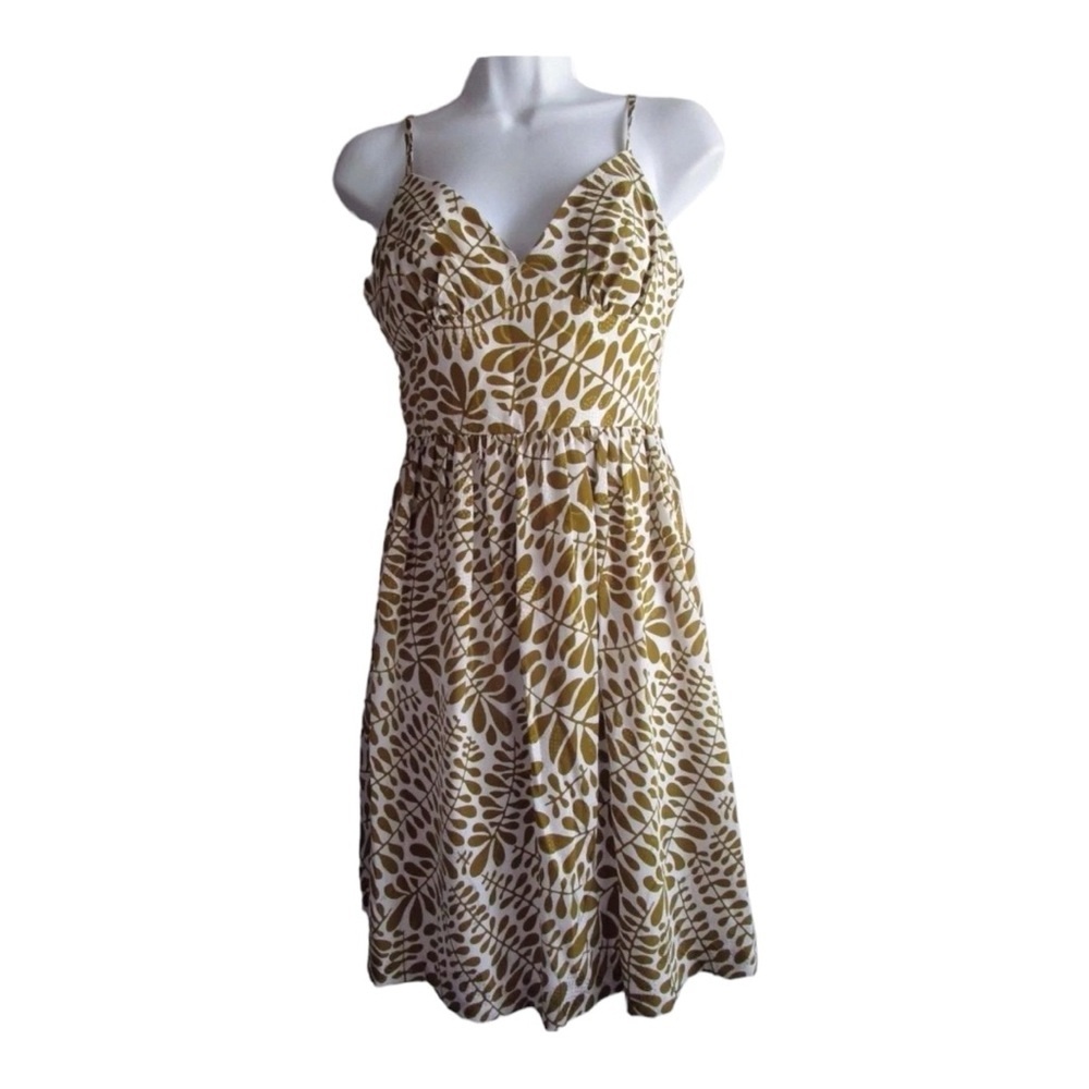 Trina Turk Olive Green Floral Leaf Silk Mini‎ Dress Size 2 Adjustable Straps